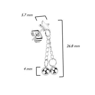 Stud Earring 316L Stud Earrings Hand Polished Star 2 Chain Ball Dangles 1 Pair