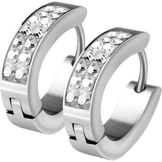 Earring 316L Lined Set Crystals Front Oval Shape Hoop Huggie Earrings 1 Pair Clicker