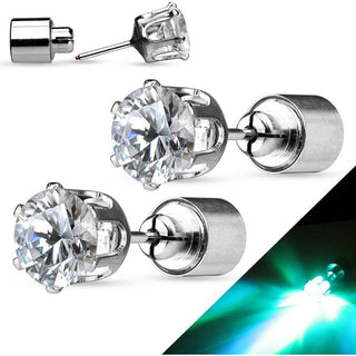 Stud Earring 316L LED Blinking Round Cubic Zirconia Stud Earring 1 Pair