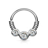 Anello Piercing Motivo a spirale con 3 zirconi Pieghevole