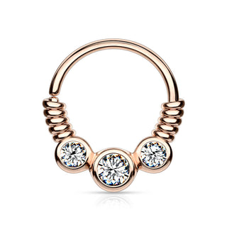 Anello Piercing Motivo a spirale con 3 zirconi Pieghevole