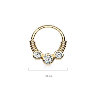 Anello Piercing Motivo a spirale con 3 zirconi Pieghevole