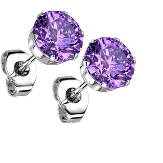 Stud Earring 316L Round Cubic Zirconia Stud Earring 1 Pair