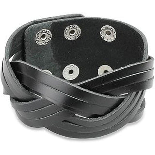 Bracelet Black Leather Bracelet Triple Cut Weaves
