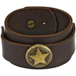 Bracelet Brown Leather Bracelet Antique Star Charm Center Strap