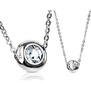 Necklace 316L Pendant with Chain Solitaire Round Cubic Zirconia