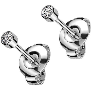 Titanium Stud Earring Titan Earring Studs Bezel Setting Cubic Zirconia 1 Pair