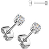 Titanium Stud Earring Titan Earring Studs Prong Setting Cubic Zirconia 1 Pair