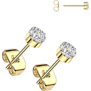 Titanium Stud Earring Titan Earring Studs Prong Setting Cubic Zirconia 1 Pair