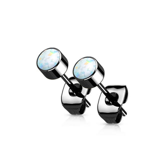 Titane Bouton d'Oreille Opale Ronde