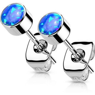 Titanium Stud Earring Titan Earring Studs Bezel Setting Round Opal 1 Pair