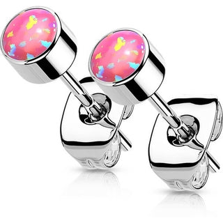 Titanium Stud Earring Titan Earring Studs Bezel Setting Round Opal 1 Pair