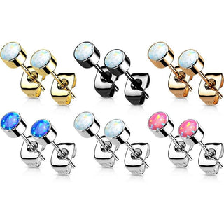 Titanium Stud Earring Titan Earring Studs Bezel Setting Round Opal 1 Pair