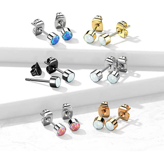 Titanium Stud Earring Titan Earring Studs Bezel Setting Round Opal 1 Pair