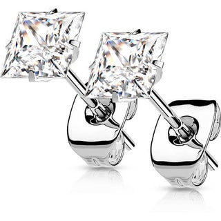Titanium Stud Earring Titan Earring Studs Prong Setting Square Cubic Zirconia 1 Pair
