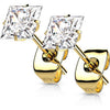 Titanium Stud Earring Titan Earring Studs Prong Setting Square Cubic Zirconia 1 Pair