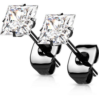 Titanium Stud Earring Titan Earring Studs Prong Setting Square Cubic Zirconia 1 Pair