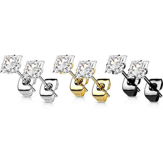 Titanium Stud Earring Titan Earring Studs Prong Setting Square Cubic Zirconia 1 Pair