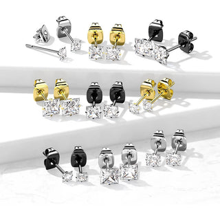 Titanium Stud Earring Titan Earring Studs Prong Setting Square Cubic Zirconia 1 Pair