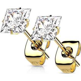 Titanium Stud Earring Titan Earring Studs Prong Setting Square Cubic Zirconia 1 Pair