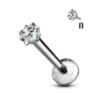 Titanium Labret Square Zirconia Silver Internally Threaded