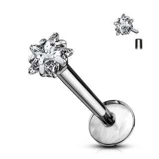 Titanium Labret Star Zirconia Silver Internally Threaded