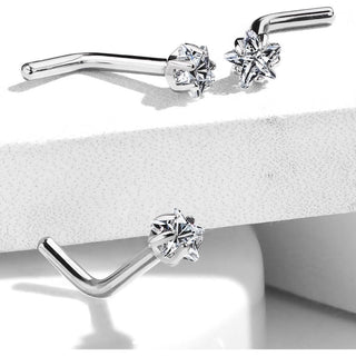 Titanium Nose L-Shape Star Zirconia Silver