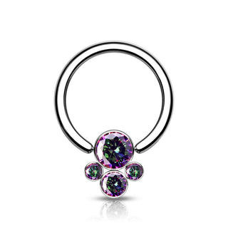 Titanium Ring 4 Zirconia Silver Captive Bead