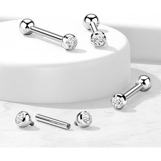 Titanium Barbell Ball Zirconia Silver Internally Threaded