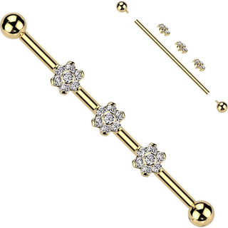Titanium Industrial Barbell 3 Flower attachments Zirconia Internally Threaded