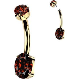Titanium Belly Button Piercing Gold PVD Prong Setting Oval Zirconia