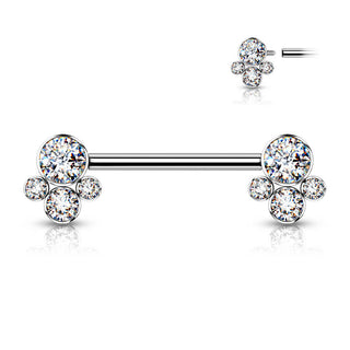 Titanium Nipple Piercing 4 Zirconia Silver Internally Threaded