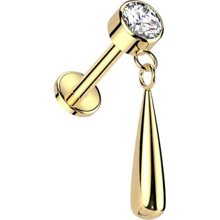 Titane Labret Pendentif Larme Zircone Filetage Interne