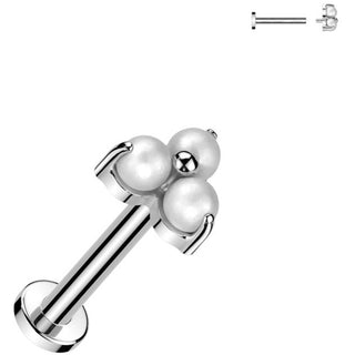 Tytan labret perła w łapkach trójkąt gwint wewnętrzny
