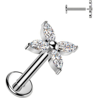 Titanium Labret flower zirconia marquise cut Internally Threaded