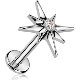 Titanium Labret cubic zirconia centered starburst Internally Threaded