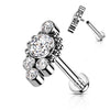 Titane Labret 5 Zircones Argent Filetage Interne