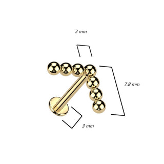 Titane Labret Billes Perlées en L Filetage Interne