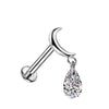 Titanium Labret moon teardrop cubic zirconia dangle Internally Threaded