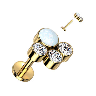Titane Labret 3 Zircones 1 Opale Filetage Interne