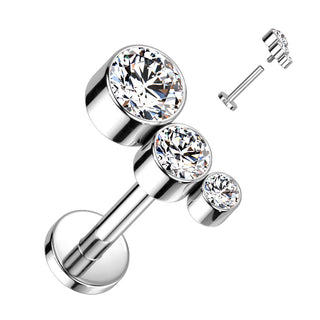 Titane Labret 3 Zircones Filetage Interne