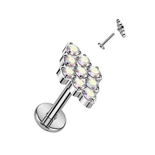Titanium Labret Diamond shape Zirconia Internally Threaded