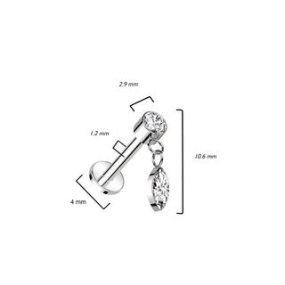 Titanium Labret Marquise Cut dangle Zirconia Internally Threaded