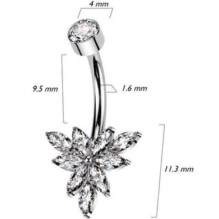 Titanium Belly Button Piercing marquise zirconia Internally Threaded