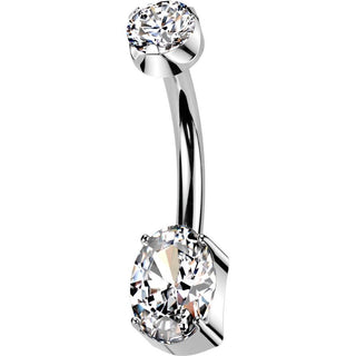 Titanium Belly Button Piercing 2 zirconia prong setting Internally Threaded