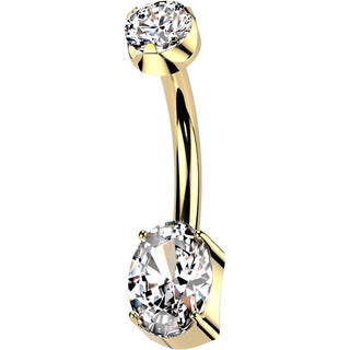 Titanium Belly Button Piercing 2 zirconia prong setting Internally Threaded