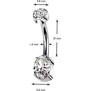 Titanium Belly Button Piercing 2 zirconia prong setting Internally Threaded