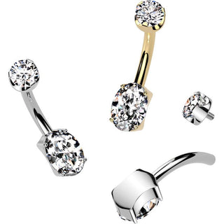 Titanium Belly Button Piercing 2 zirconia prong setting Internally Threaded