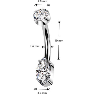 Titanium Belly Button Piercing round zirconia marquise cut zirconia Internally Threaded