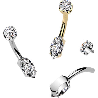 Titanium Belly Button Piercing round zirconia marquise cut zirconia Internally Threaded